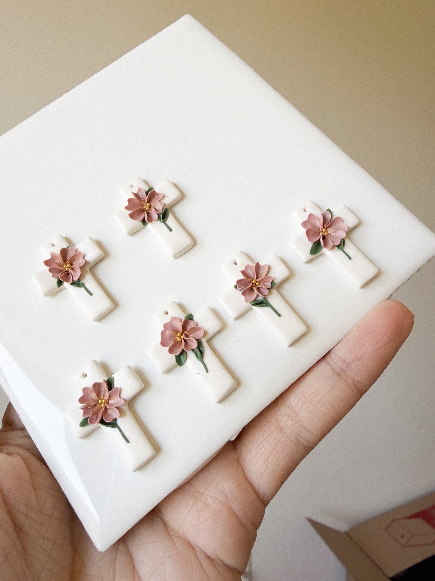 Floral Cross Huggie Dangles