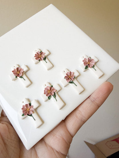Floral Cross Huggie Dangles