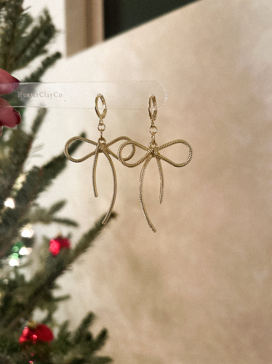 Gold Plated Holiday Bow Huggies