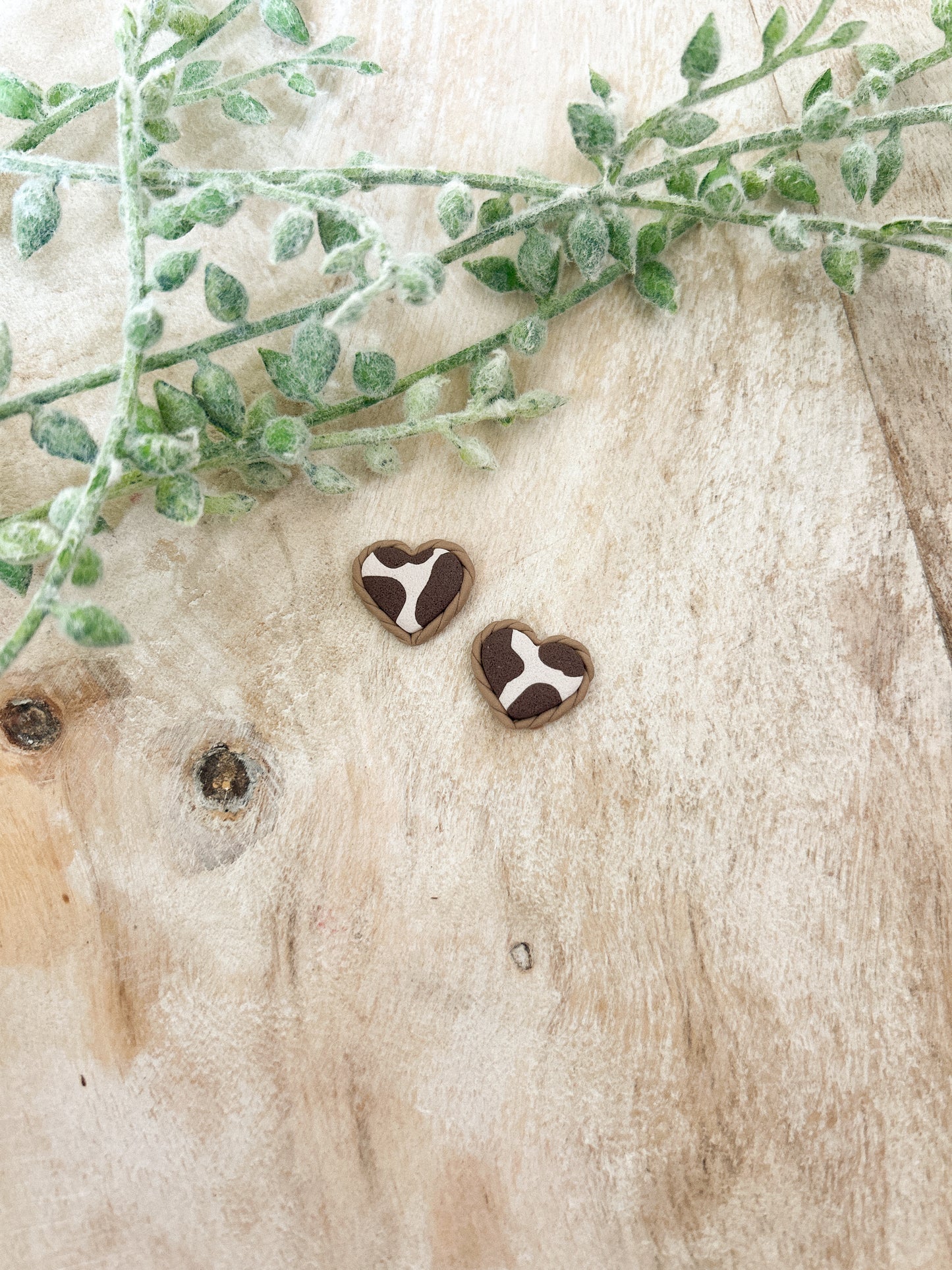 Cow Print Heart Studs