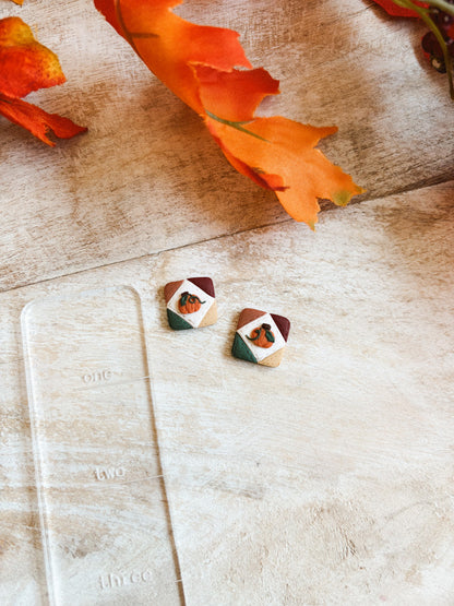 Patchwork Pumpkin Studs