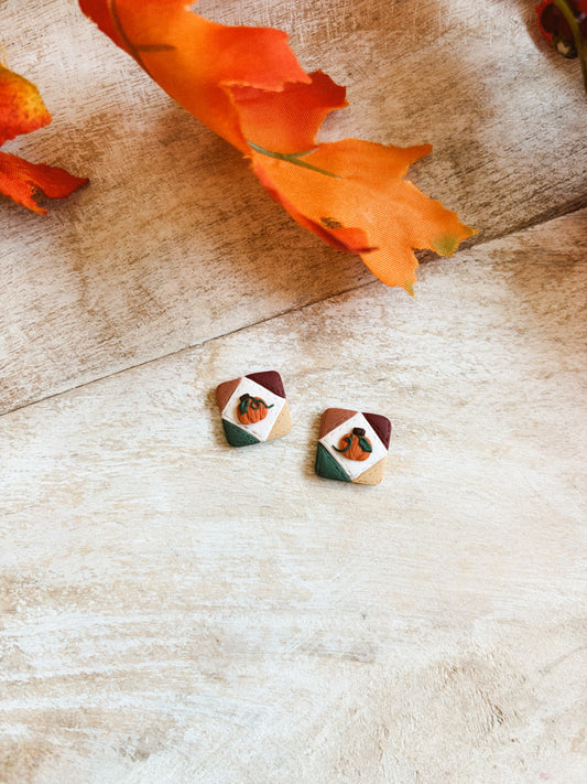Patchwork Pumpkin Studs
