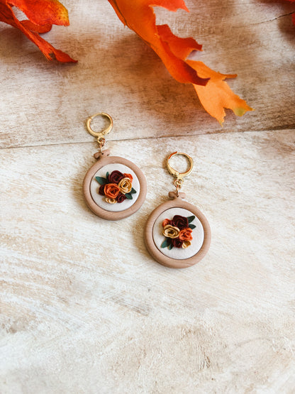 Floral Embroidery Hoop Huggies
